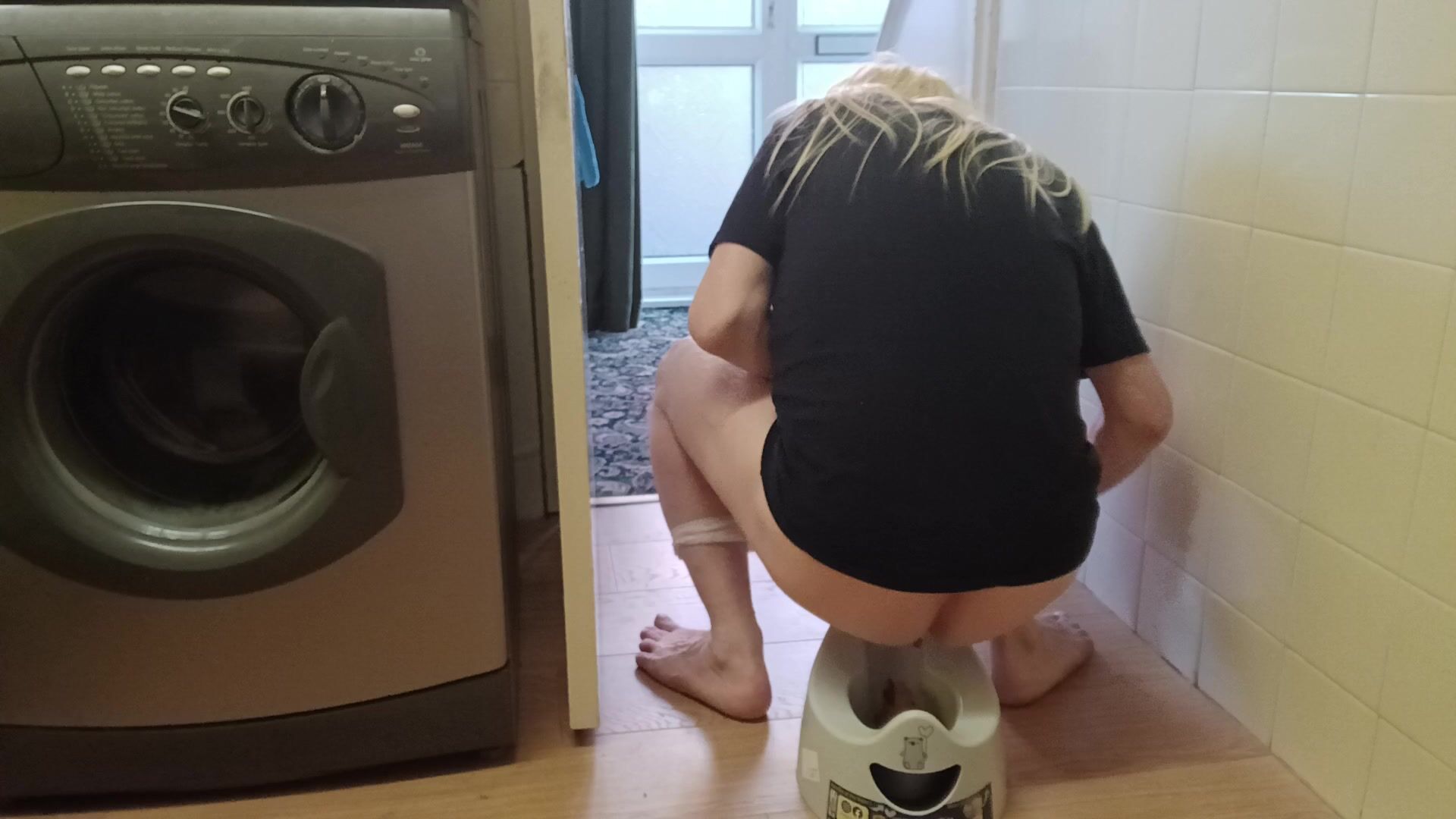 Crossdresed As Adult Baby Blond Girl Pooping On The Baby Potty