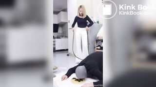 Three chinese mistress feeding slave