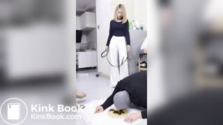 Three chinese mistress feeding slave