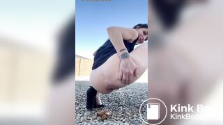 Beautiful brunette with a hairy pussy takes a shit in t