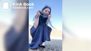 Beautiful brunette with a hairy pussy takes a shit in t