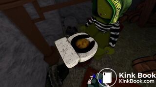 An Ogre Woman destroys the toilet