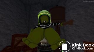 An Ogre Woman destroys the toilet