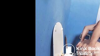 Big booty girl spreads ass pushing big turds on toilet