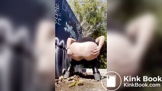 Big piss and shit outdoors