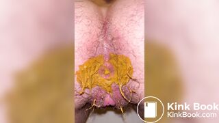 Hairy girl messy toilet shit with pissing