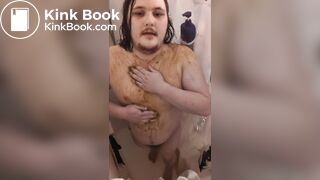 Enby smears shit all over in the shower & tastes it