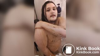 Enby smears shit all over in the shower & tastes it