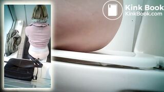 Blonde woman big dump in public toilet voyeur