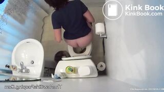 Girl after work do big poop in home toilet