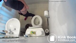 Girl after work do big poop in home toilet