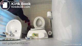 Girl after work do big poop in home toilet