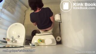 Girl after work do big poop in home toilet