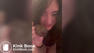 Pungent turds from stinky girl clog the toilet
