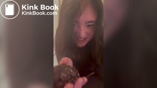Pungent turds from stinky girl clog the toilet