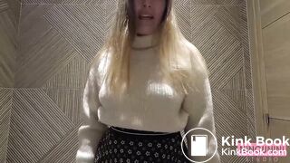 French Slut eats her shit in a public toilet