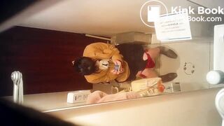 Asian girl pee and poop on toilet
