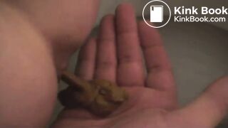 Woman diarrhea onto hand