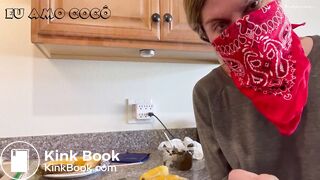 Masked Blonde Plastic Panties Pooping