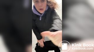 Hot MILF spreads her ass on the toilet