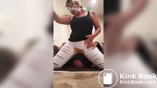 Girl poop in her white jeans on top of her bf