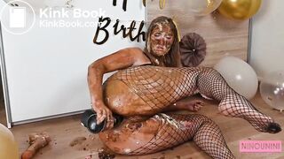 Dirty girl enjoying scat cake