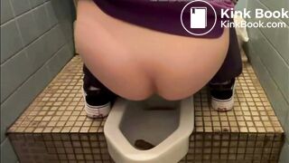 Asian girl pooping on squat toilet