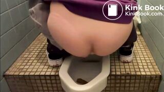 Asian girl pooping on squat toilet