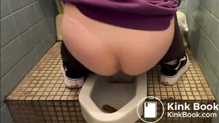 Asian girl pooping on squat toilet