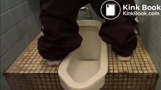 Asian girl pooping on squat toilet