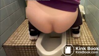 Asian girl pooping on squat toilet