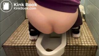 Asian girl pooping on squat toilet