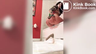 Girl shitting on dildo