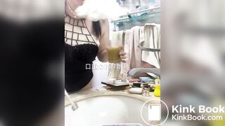 BBW women Drinking shit from glass
