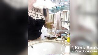 BBW women Drinking shit from glass