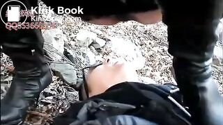 chinese mistress shits on slave outside