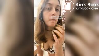 Hot teen shitting in panty and licking the turd