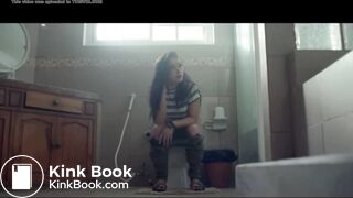 Girl take a shit on the toilet