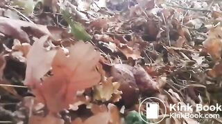 girl pissing and poping in the forest