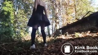 girl pissing and poping in the forest