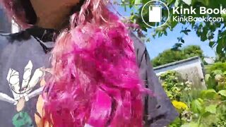 NF - Cute hairy purple hair poop and pee in the garden