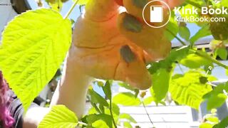 NF - Cute hairy purple hair poop and pee in the garden