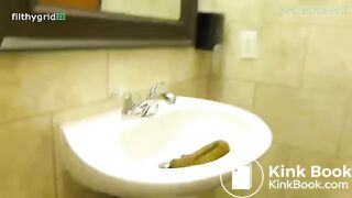 Huge turd in public toilet basin