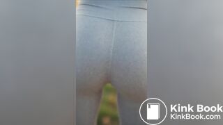 Jogger girl poops her grey leggings