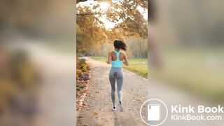 Jogger girl poops her grey leggings