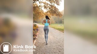 Jogger girl poops her grey leggings
