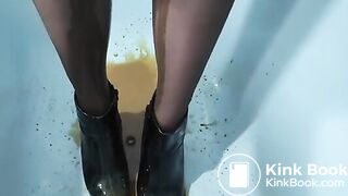 Girl filling her boots with poop