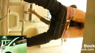 Asian girl pantypoop in night club toilet - 07