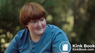 Women in tv show poops in a trash can
