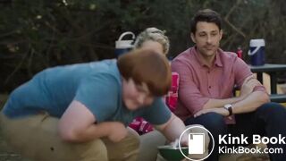 Women in tv show poops in a trash can